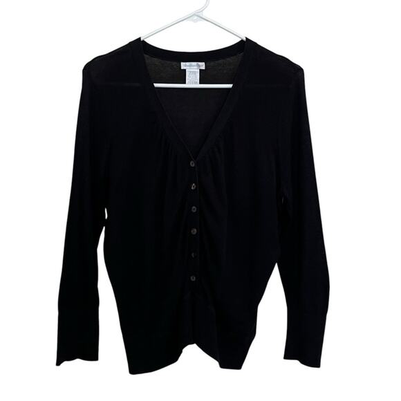 Worthington | Black Silk Blend Ruched Button Cardigan Sweater Medium Academia - Picture 1 of 6